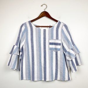 Urban Romantics Linen Blend Ruffle Shirt